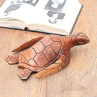 Wood sculpture, 'Elegant Sea Turtle' - Artisan Hand Carved Sea Turtle Sculpture