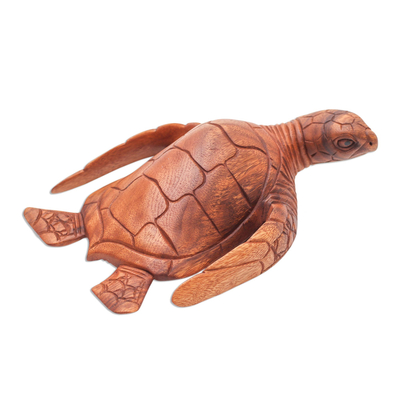 Escultura de madera - Escultura artesanal de tortuga marina tallada a mano