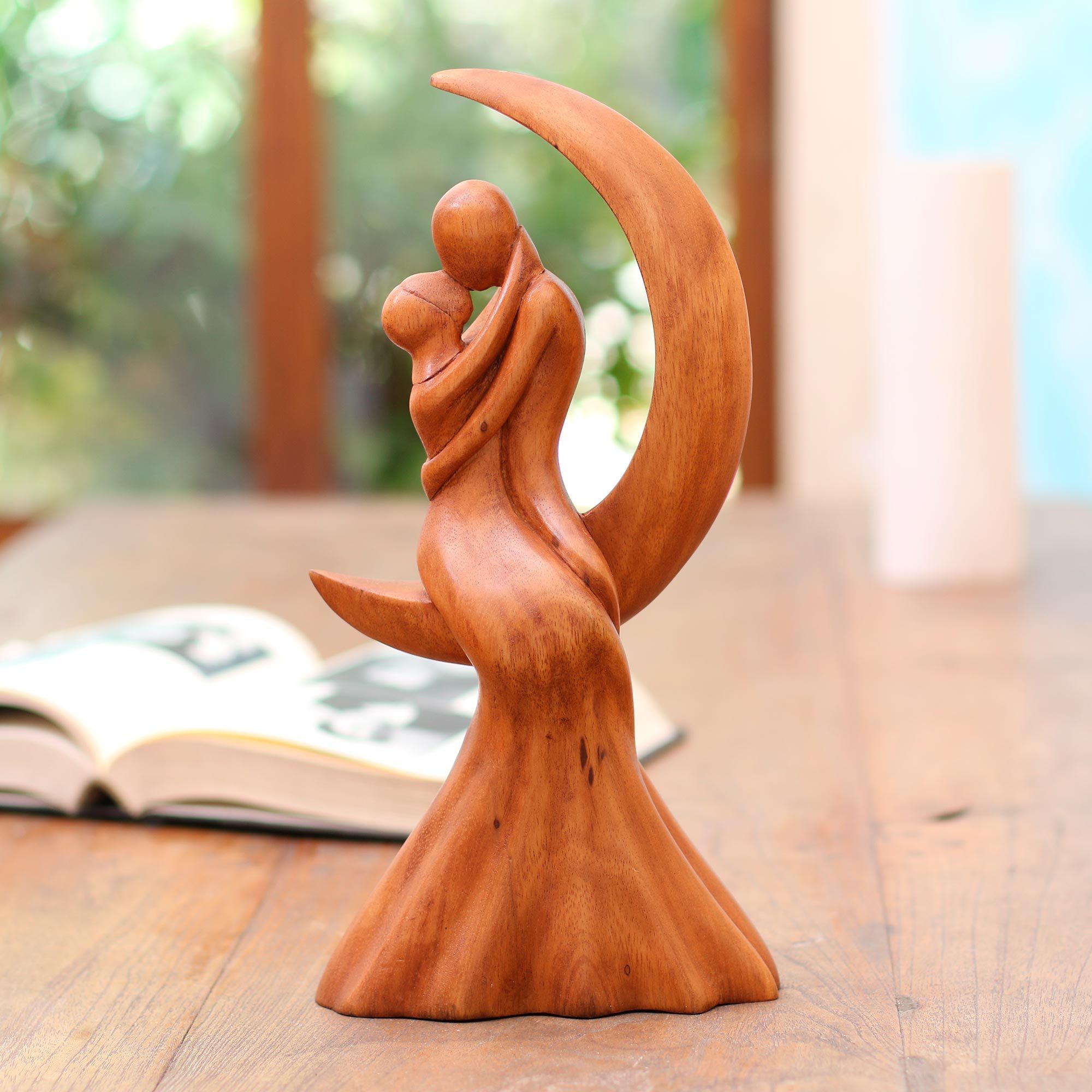 UNICEF Market Romantic Wood Bride and Groom Sculpture Wedding Gift