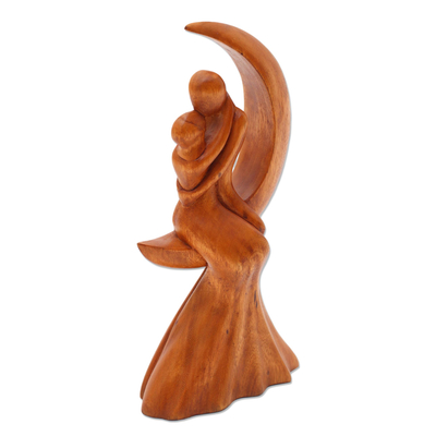 Wood sculpture, 'Moon Wedding' - Romantic Wood Bride and Groom Sculpture Wedding Gift
