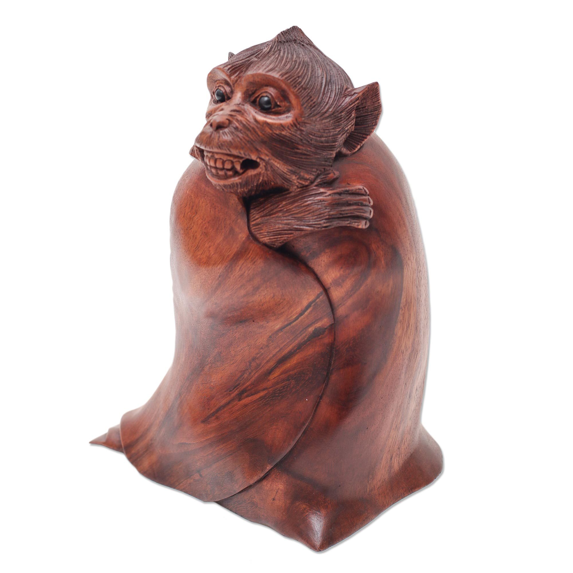 Unique Wood Monkey Sculpture from Bali Artisan Cold Monkey NOVICA
