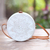 Round woven bamboo shoulder bag, 'White Flower' - White Flower Pattern Round Woven Bamboo Shoulder Bag
