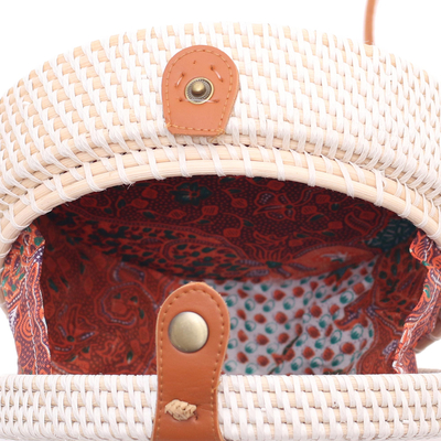 Round woven bamboo and ate grass shoulder bag, 'Natural Circuit' - Ate Grass and Bamboo Round Woven Shoulder Bag