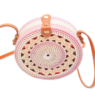 Handcrafted Bamboo Round Shoulder Bag in Lilac