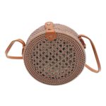 Round woven bamboo shoulder bag, 'Brown Trellis' - Round Woven Bamboo Shoulder Bag in Brown