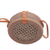 Round woven bamboo shoulder bag, 'Brown Trellis' - Round Woven Bamboo Shoulder Bag in Brown
