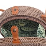 Round woven bamboo shoulder bag, 'Brown Trellis' - Round Woven Bamboo Shoulder Bag in Brown