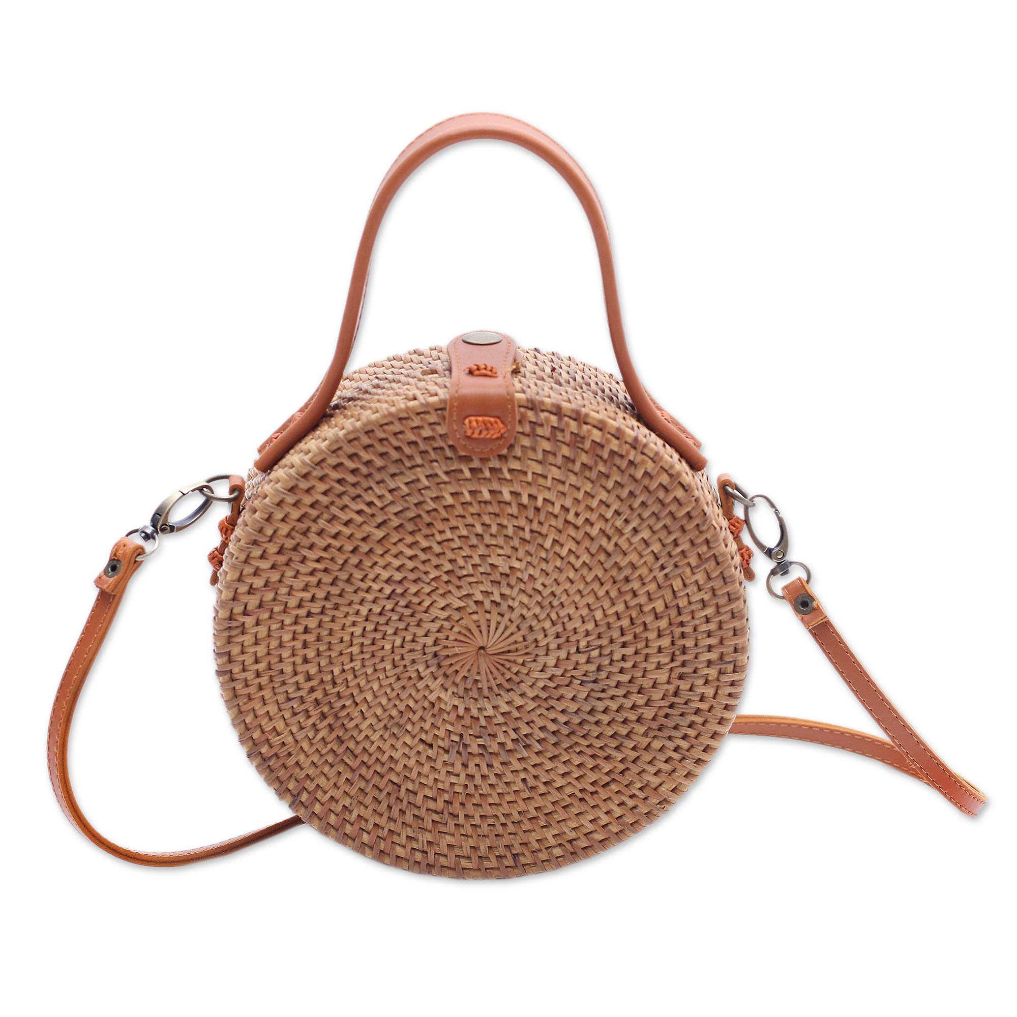 UNICEF Market | Round Brown Woven Bamboo Shoulder Bag from Bali (8 inch ...