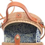 Round natural fiber shoulder bag, 'Bamboo Wheel' (8 inch) - Round Brown Woven Bamboo Shoulder Bag from Bali (8 inch)