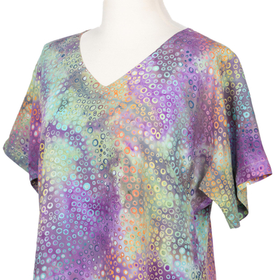 Hi-low rayon blouse, 'Pastel Bubbles' - Pastel Batik Hi-Low Rayon Blouse