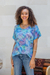 Hi-low rayon blouse, 'Rainbow Seascape' - Rayon Hi-Low Sidetail Multicolor Batik Blouse (image 2) thumbail