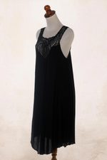 Embroidered cotton dress, 'Drifting Clouds in Black' - Hand Embroidered Black Cotton Dress