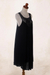 Embroidered cotton dress, 'Drifting Clouds in Black' - Hand Embroidered Black Cotton Dress (image 2d) thumbail