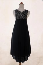 Embroidered cotton dress, 'Drifting Clouds in Black' - Hand Embroidered Black Cotton Dress