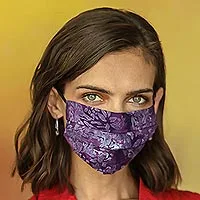 Mascarillas de rayón batik, (juego de 3) - Juego de 3 máscaras faciales de bucle elástico de rayón batik de doble capa