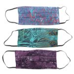Rayon batik face masks, 'Island Allure' (set of 3) - Set of 3 Double Layer Rayon Batik Elastic Loop Face Masks