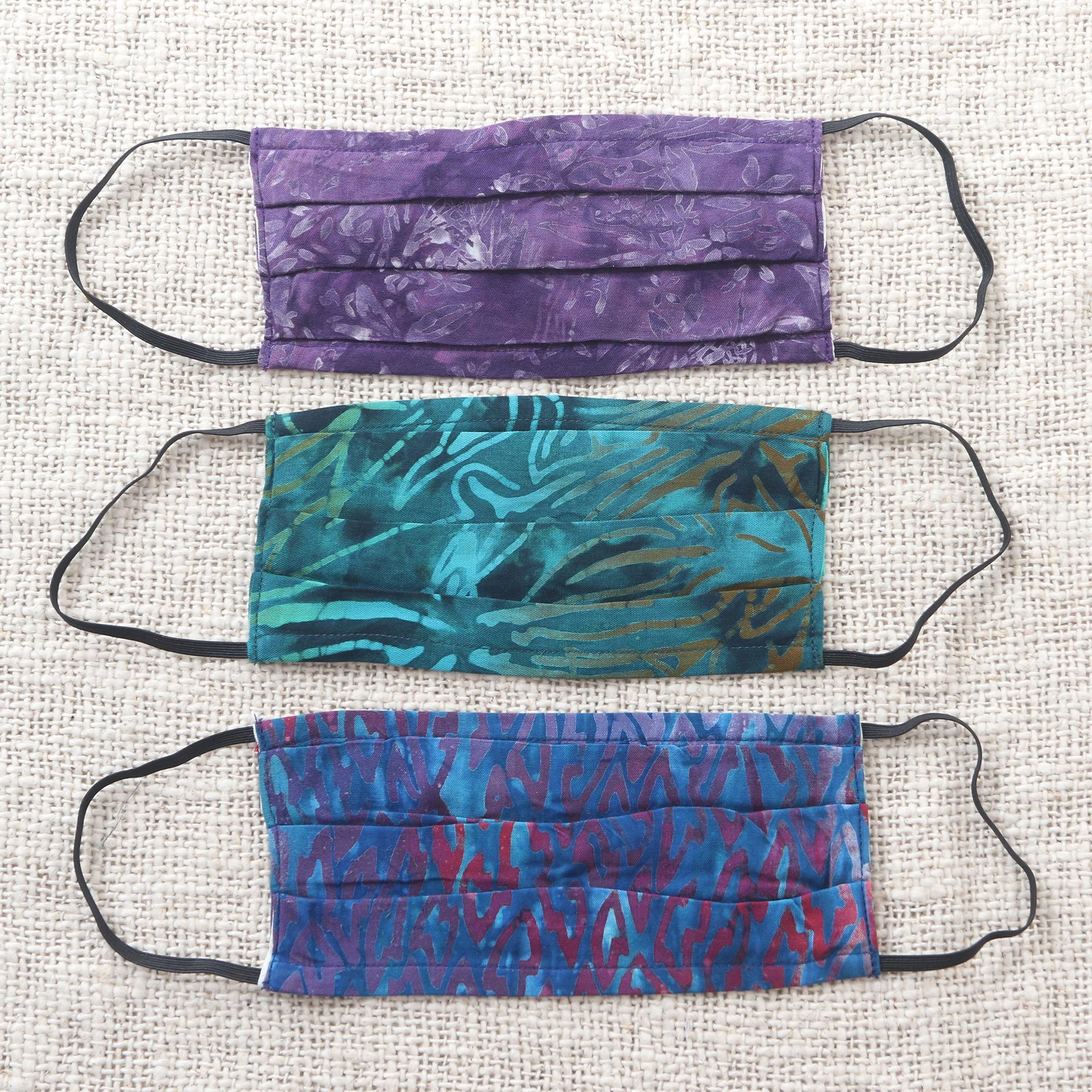 Set of 3 Double Layer Rayon Batik Elastic Loop Face Masks Island