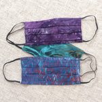 Rayon batik face masks, 'Island Allure' (set of 3) - Set of 3 Double Layer Rayon Batik Elastic Loop Face Masks