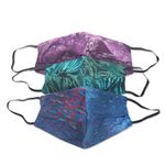 Rayon batik face masks, 'Batik Magic' (set of 3) - Set of 3 Double Layer Rayon Batik Elastic Loop Face Masks