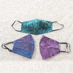 Rayon batik face masks, 'Batik Magic' (set of 3) - Set of 3 Double Layer Rayon Batik Elastic Loop Face Masks