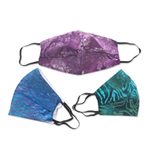 Rayon batik face masks, 'Batik Magic' (set of 3) - Set of 3 Double Layer Rayon Batik Elastic Loop Face Masks