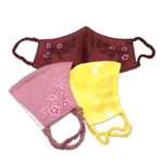 Embroidered cotton face masks, 'Cheerful Floral Trio' (set of 3) - 3 Colorful Floral Embroidery Cotton Contoured Face Masks