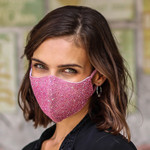 Beaded cotton face masks, 'Feminine Glam' (pair) - 2 Hand Beaded Cotton Contoured Face Masks in Black and Pink