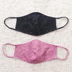 Beaded cotton face masks, 'Feminine Glam' (pair) - 2 Hand Beaded Cotton Contoured Face Masks in Black and Pink