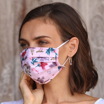 Cotton face masks, 'Balinese Wildflowers' (set of 4) - Four 2-Layer Cotton Wildflower Print Elastic Loop Face Masks
