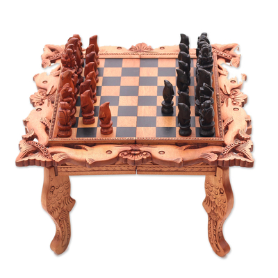 Wood chess set, 'The Sea,' - Handcarved Wood Chess Set