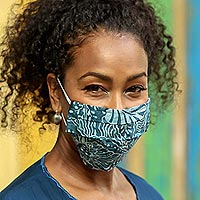 4 Artisanal Abstract Cotton Print Pleated Face Mask,'Bright Days'