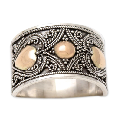 Gold-accented sterling silver band ring, 'Golden Islands' - 18k Gold Plated Accent Sterling Silver Band RIng