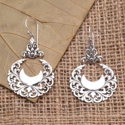 Sterling silver dangle earrings, 'Vintage Crescents' - Vintage Style Sterling Silver Dangle Earrings