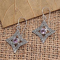 Amethyst dangle earrings, 'Diamonds in the Sky' - Hand Crafted Sterling Silver Earrings with Amethysts
