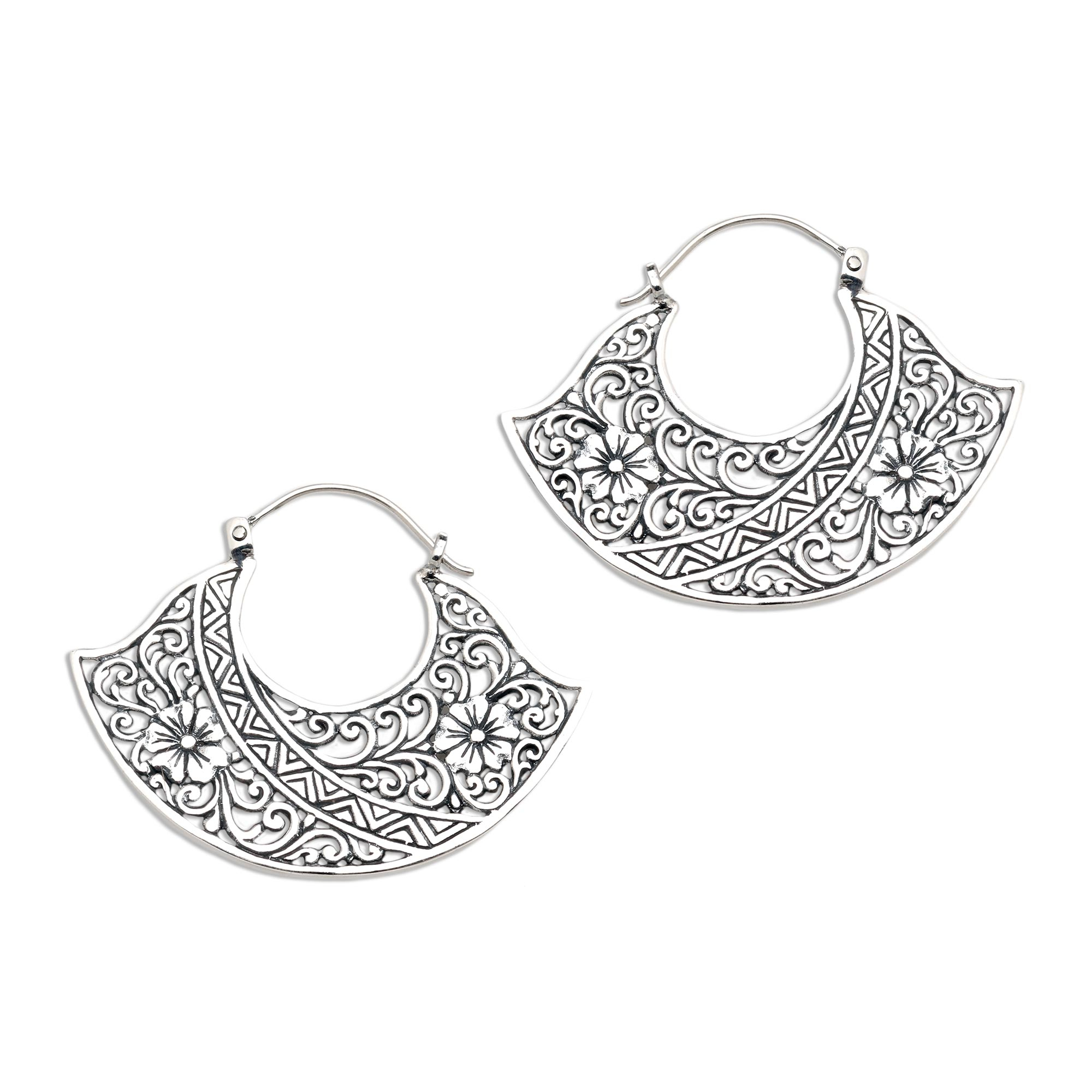 sterling silver floral hoop earrings