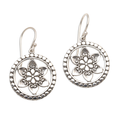 Sterling silver dangle earrings, 'Flower Wheels' - Floral Sterling Silver Dangle Earrings