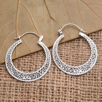 Sterling silver hoop earrings, Sukawati Circles