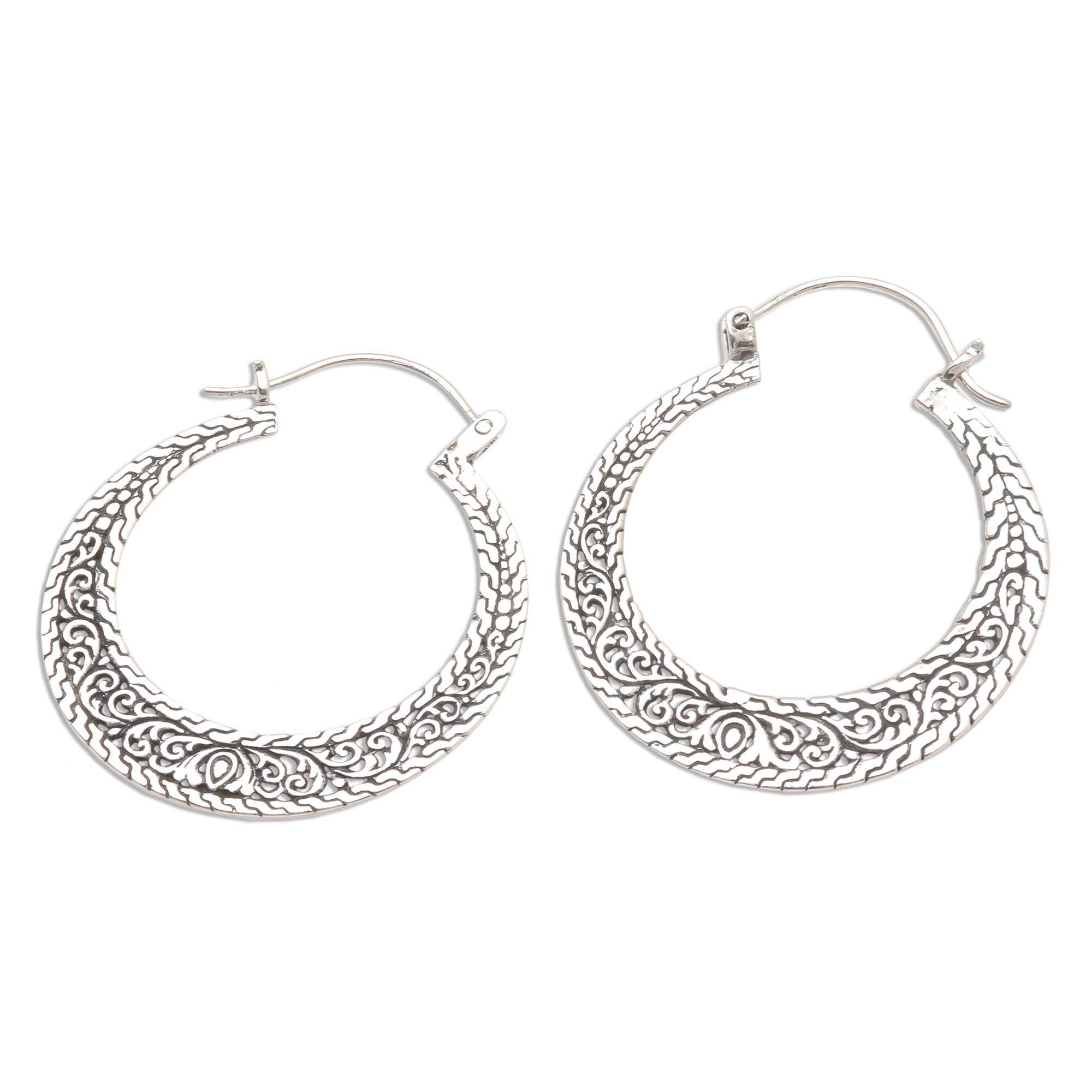 Sterling Silver Hoop Earrings from Bali - Sukawati Circles | NOVICA