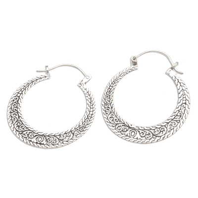 Sterling silver hoop earrings, 'Sukawati Circles' - Sterling Silver Hoop Earrings from Bali