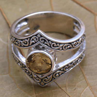 Citrine cocktail ring, 'Crown of Sunshine' - One Carat Citrine and Silver Cocktail Ring