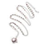 Garnet and cultured pearl harmony ball necklace, 'Angel Lullaby' - Bali Cultured Pearl & Garnet Silver Harmony Ball Necklace