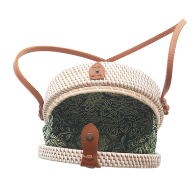 Bamboo decoupage shoulder bag, 'Tropical Butterflies' - Handwoven Decoupage White Bamboo Butterfly Shoulder Bag