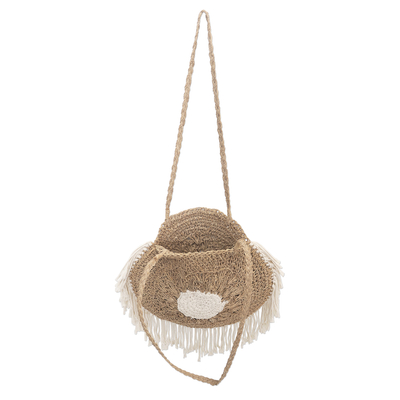 Natural fiber shoulder bag, 'Boho Fringe' - Handwoven Natural Fiber Shoulder Bag with Cotton Trim
