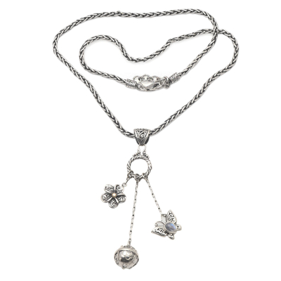 Butterfly and Flower Rainbow Moonstone Harmony Ball Necklace