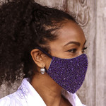 Beaded cotton face masks, 'Glamour and Sparkle' (pair) - 2 Hand Beaded Cotton Contoured Face Masks in White and Blue