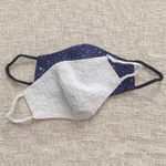 Beaded cotton face masks, 'Glamour and Sparkle' (pair) - 2 Hand Beaded Cotton Contoured Face Masks in White and Blue