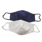 Beaded cotton face masks, 'Glamour and Sparkle' (pair) - 2 Hand Beaded Cotton Contoured Face Masks in White and Blue