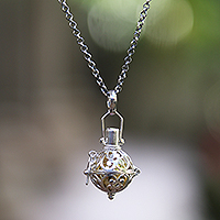 Garnet harmony ball necklace, 'Light of My Life'