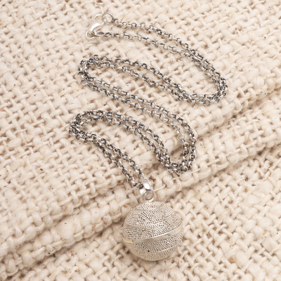Sterling silver harmony ball necklace, 'Sweet Protection' - Balinese Silver Jawan Harmony Ball Necklace