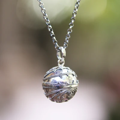 Sterling silver harmony ball necklace, 'Loving Whirlwind' - Handmade Heart Theme Sterling Silver Harmony Ball Necklace